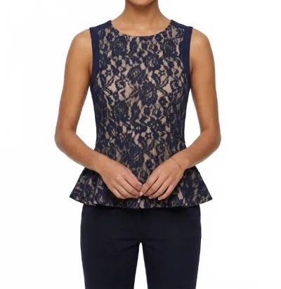 Finderskeepers Sleeveless Floral Lace Peplum Top In Navy In Blue
