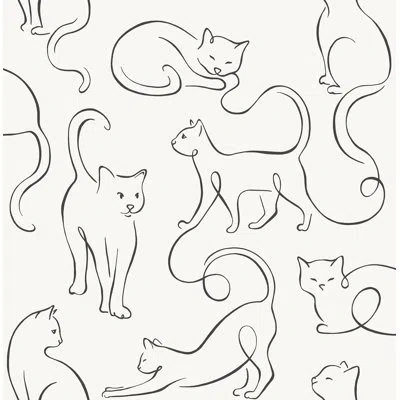 Fine Decor Clarice Black Cat Sketches Wallpaper