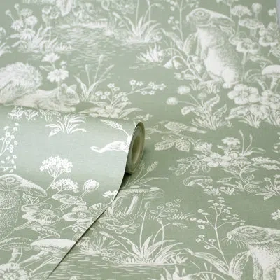 Fine Decor Sage Forest Friends Wallpaper In Green