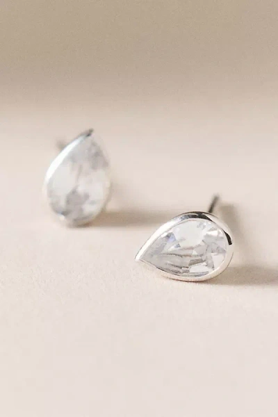 Fine Diamonds By Anthropologie Bezel Pear-cut Diamond Stud Earrings In Silver