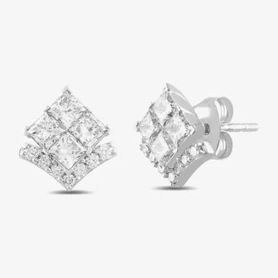 Fine Jewelry 1 1/2 Ct. T.w. Lab Grown White Diamond 10k White Gold 10.7mm Stud Earrings In Transparent