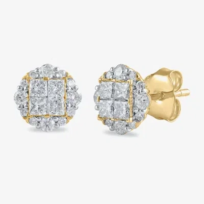 Fine Jewelry 1 Ct. T.w. Lab Grown White Diamond 10k Gold 8.5mm Stud Earrings In Transparent