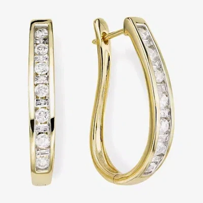 Fine Jewelry 1 Ct.t.w. Natural Diamond 10k Yellow Gold Hoop Earrings In Transparent