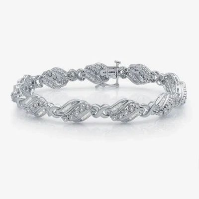 Fine Jewelry 1 Ct.t.w. Natural Diamond Sterling Silver Heart Tennis Bracelet In Transparent