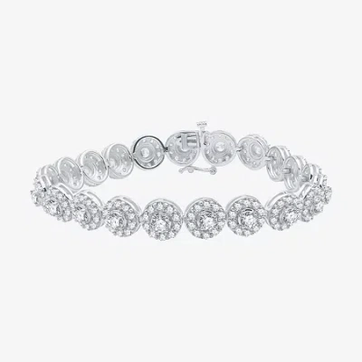 Fine Jewelry 10 Ct.t.w. (h-i / I1) Womens Lab Grown White Diamond 10k White Gold 7.5 Inch Tennis Bracelet In Transparent