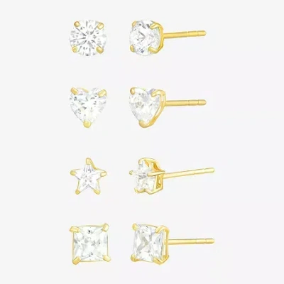 Fine Jewelry 10k Gold 4 Pair Earring Set In Transparent