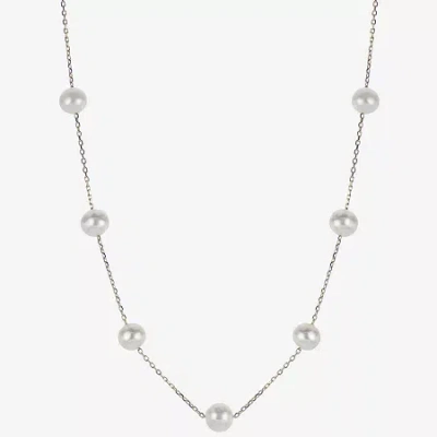Fine Jewelry 10k Gold Cultured Freshwater Pearl Station Necklace In Transparent