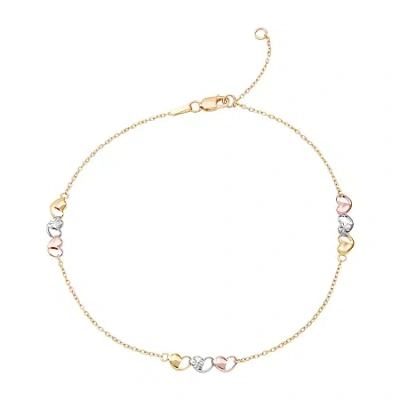Fine Jewelry 10k Tri-tone Gold Openwork Heart Anklet