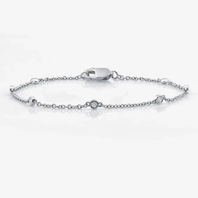 Fine Jewelry 10k White Gold 7 1/2 Inch Solid Link Bracelet In Transparent