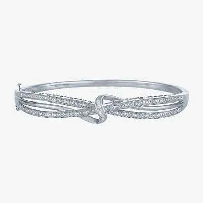 Fine Jewelry 1/10 Ct. T.w. Diamond Crossover Bangle Bracelet In Sterling Silver Or 14k Gold Over Silver
