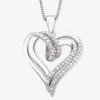 Fine Jewelry 1/10 Ct. T.w. Diamond Double-heart Sterling Silver Or 14k Gold Over Silver Pendant Necklace In Silver