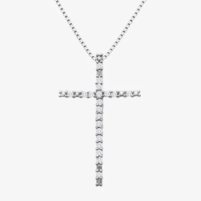 Fine Jewelry 1/10 Ct. T.w. Diamond Sterling Silver Or 14k Gold Over Silver Cross Pendant Necklace