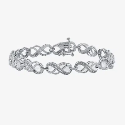 Fine Jewelry 1/10 Ct. T.w. Natural Diamond Sterling Silver Heart Tennis Bracelet In Transparent