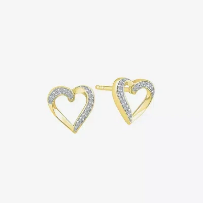Fine Jewelry 1/10 Ct. T.w. Natural White Diamond 10k Gold 10mm Heart Stud Earrings In Yellow