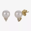 Fine Jewelry 1/10 Ct. T.w. Round White Pearl 14k Gold Stud Earrings In Transparent
