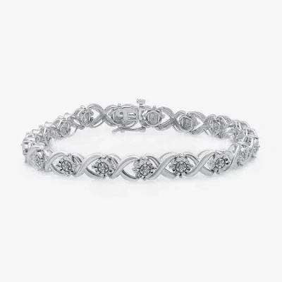Fine Jewelry 1/10 Ct.t.w. Womens 1/10 Ct. T.w. Natural White Diamond Sterling Silver 7.5 Inch Tennis Bracelet In Transparent