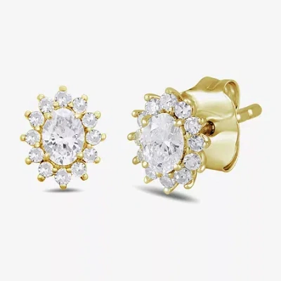 Fine Jewelry 1/2 Ct. T.w. Lab Grown White Diamond 10k Gold 7.5mm Oval Stud Earrings In Yellow