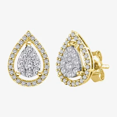 Fine Jewelry 1/2 Ct. T.w. Natural White Diamond 14k Two Tone Gold 11.8mm Stud Earrings In Yellow