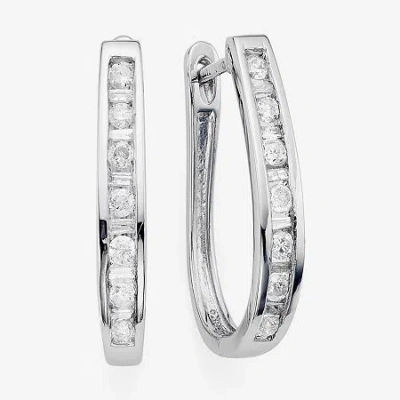 Fine Jewelry 1/2 Ct.t.w. Natural Diamond 10k White Gold Hoop Earrings In Transparent
