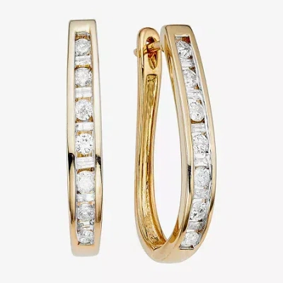Fine Jewelry 1/2 Ct.t.w. Natural Diamond 10k Yellow Gold Hoop Earrings In Transparent