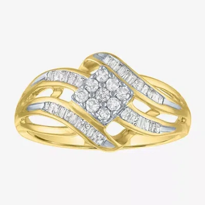 Fine Jewelry 1/3 Ct.t.w. Natural Diamond 10k Gold Swirl Cocktail Ring In Yellow