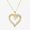 Fine Jewelry 1/3 Ct.t.w. Natural Diamond 10k Yellow Gold Heart Pendant Necklace In Transparent