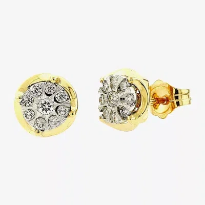 Fine Jewelry 1/4 Ct. T.w. Natural White Diamond 10k Gold 10k Two Tone Gold 8mm Stud Earrings In Yellow