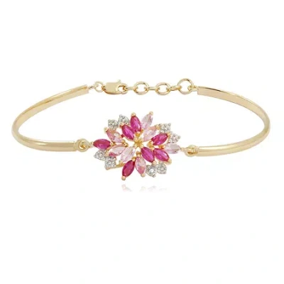 Fine Jewelry 14k Gold Over Silver Gemstone Flower Bangle Bracelet In Red