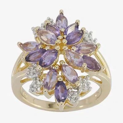 Fine Jewelry 14k Gold Over Silver Lab-created Gemstone Flower Ring In Purple