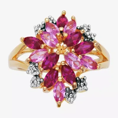 Fine Jewelry 14k Gold Over Silver Lab-created Gemstone Flower Ring In Red