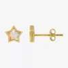 Fine Jewelry 1/5 Ct. Lab Created White Opal 14k Gold Over Silver 6.3mm Stud Earrings In Gold