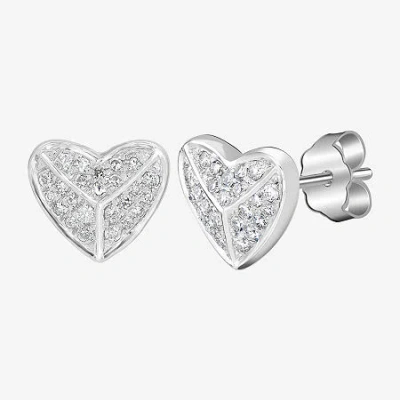Fine Jewelry 1/6 Ct. T.w. Natural White Diamond 14k White Gold 8mm Heart Stud Earrings