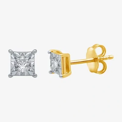 Fine Jewelry 1/6 Ct. T.w. Natural White Diamond 5.3mm Princess Sterling Silver Stud Earrings In Yellow