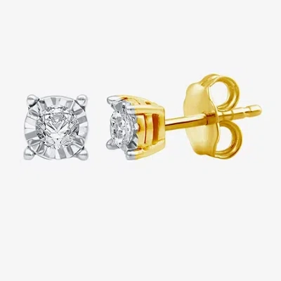 Fine Jewelry 1/6 Ct. T.w. Natural White Diamond 5.6mm Sterling Silver Stud Earrings In Yellow