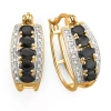 Fine Jewelry 18k Gold Over Silver Genuine Sapphire Hoop Earrings In Black