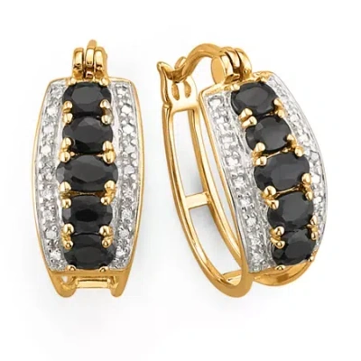Fine Jewelry 18k Gold Over Silver Genuine Sapphire Hoop Earrings In Black