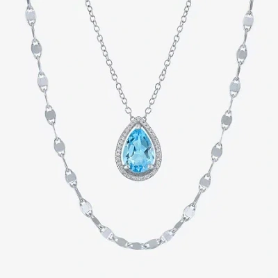 Fine Jewelry 2-pc.birthstone Necklace Set In Sterling Silver In Blue