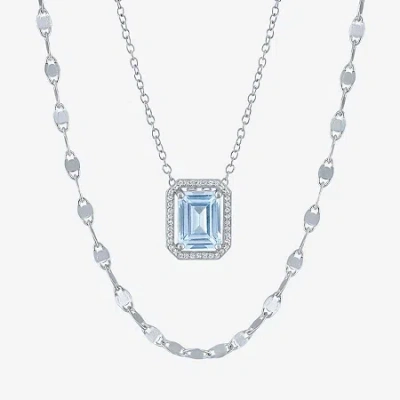 Fine Jewelry 2-pc.birthstone Necklace Set In Sterling Silver In Blue