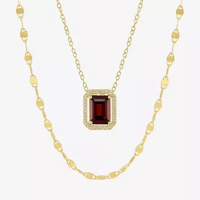 Fine Jewelry 2-pc.birthstone Necklace Set In Sterling Silver In Burgundy
