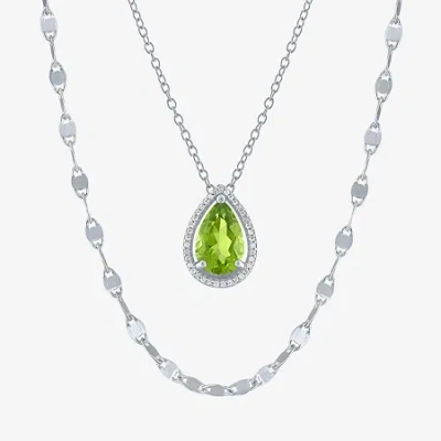 Fine Jewelry 2-pc.birthstone Necklace Set In Sterling Silver In Green
