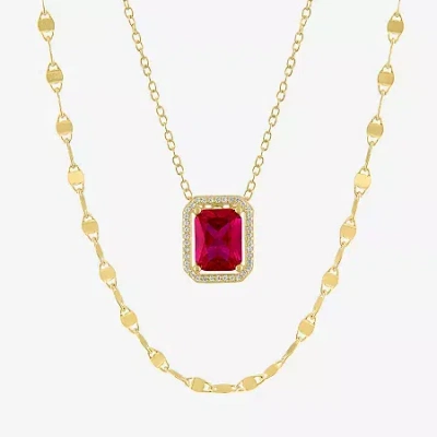 Fine Jewelry 2-pc.birthstone Necklace Set In Sterling Silver In Red