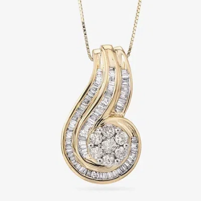 Fine Jewelry 3/4 Ct.t.w. Natural Diamond 10k Gold Swirl Pendant Necklace In Transparent