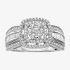 Fine Jewelry 3/4 Ct.t.w. Natural Diamond 10k White Gold Cluster Milgrain Ring In Transparent