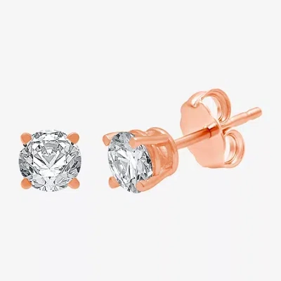 Fine Jewelry 5/8 Ct. T.w. Natural White Diamond 10k Gold 4.3mm Stud Earrings In Pink