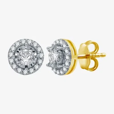 Fine Jewelry 5/8 Ct. T.w. Natural White Diamond 10k White Gold 8mm Round Stud Earrings In Yellow