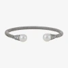 Fine Jewelry 9-9.5mm Cultured Freshwater Pearl Sterling Silver Cuff Bracelet In Transparent
