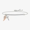 Fine Jewelry "angel Wing" Womens Lab Created White Sapphire 10k Rose Gold Sterling Silver Cross Bolo Bracelet In Transparent