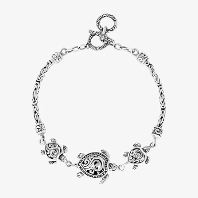 Fine Jewelry Bali Inspired Turtle Womens Sterling Silver Charm Bracelet In Transparent