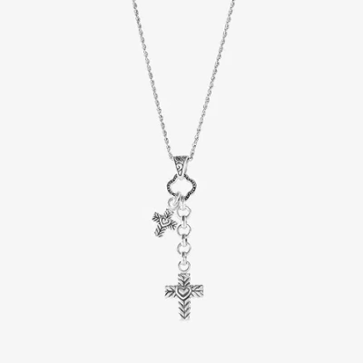 Fine Jewelry Bali Inspired Womens Enhanced Sterling Silver Cross 18 Inch Pendant Necklace In White