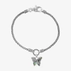 Fine Jewelry Bali Inspired Womens Genuine Multi Color Abalone Sterling Silver Butterfly Charm Bracelet In Multi